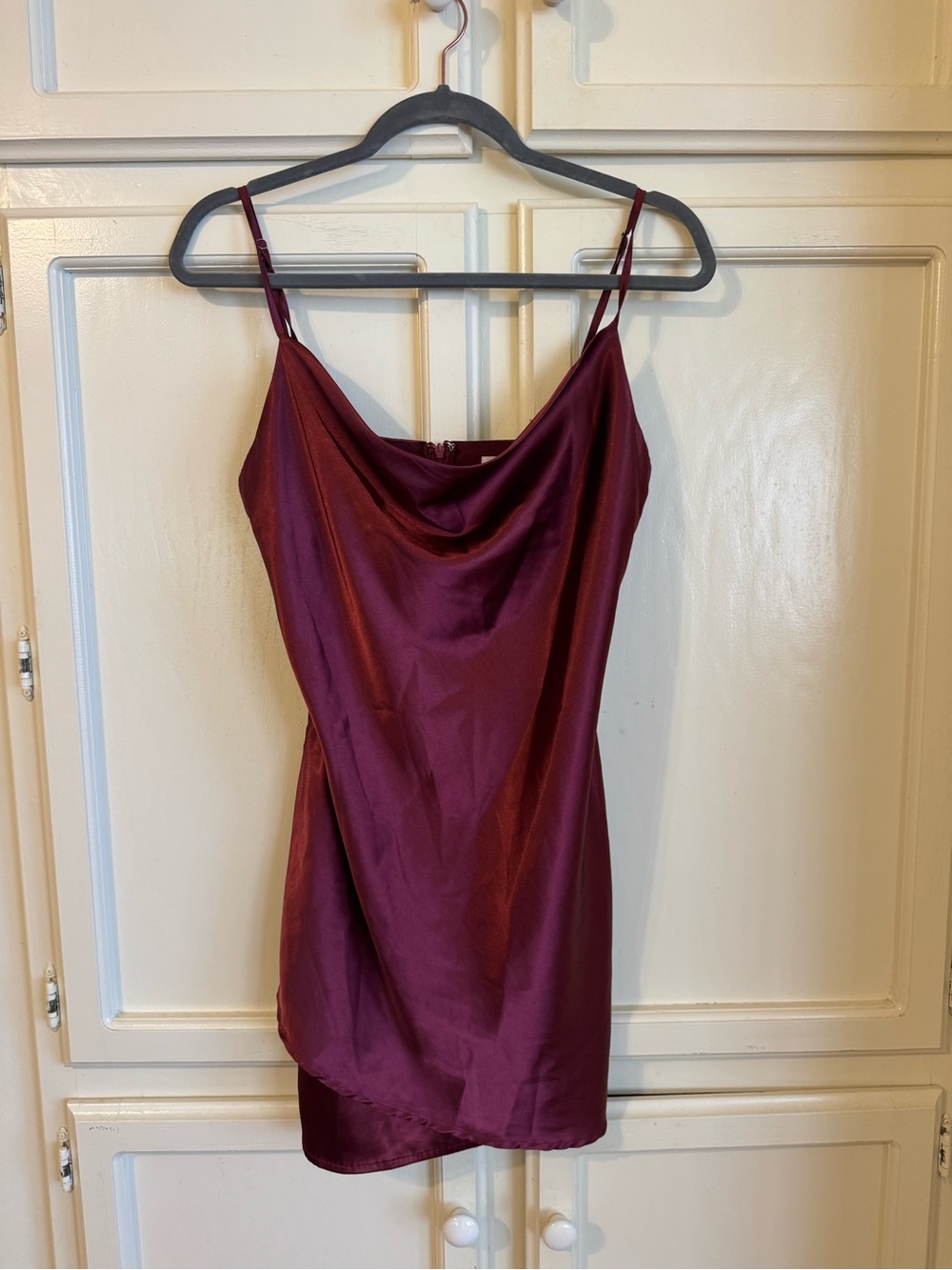 Silky Cowl Neck Slip Dress in Maroon